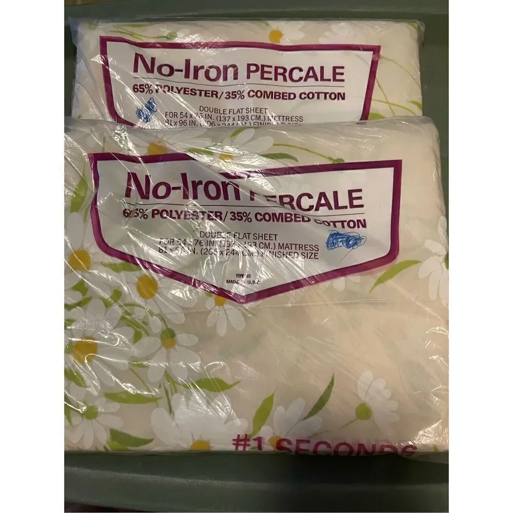 Vintage Two New Packages No-Iron Percale Double Flat Sheets 81x96” made in USA